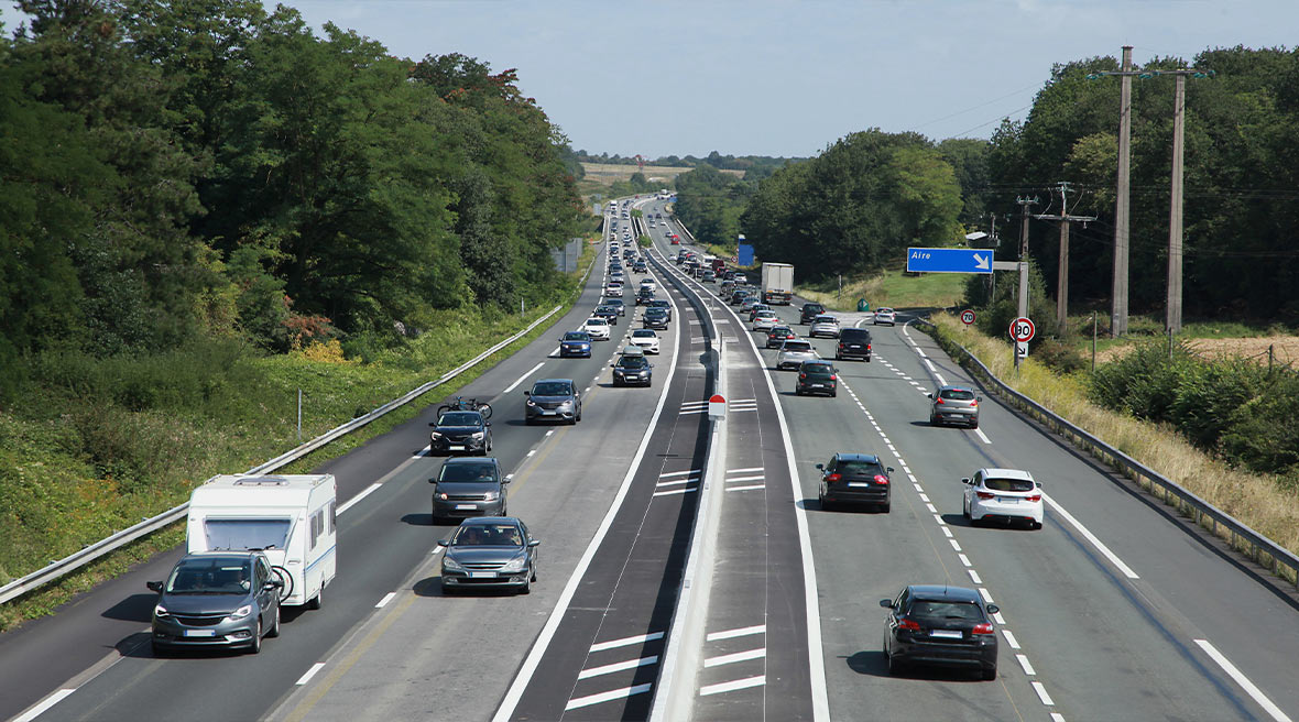 cars on an autoroute in France